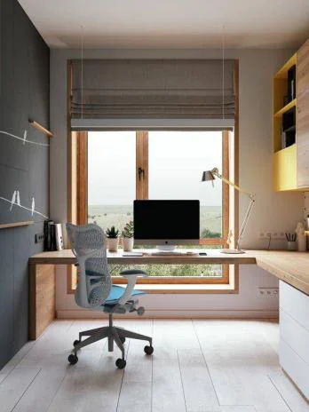 ห้องทำงานในบ้าน บิลท์อินไม้ริมหน้าต่าง